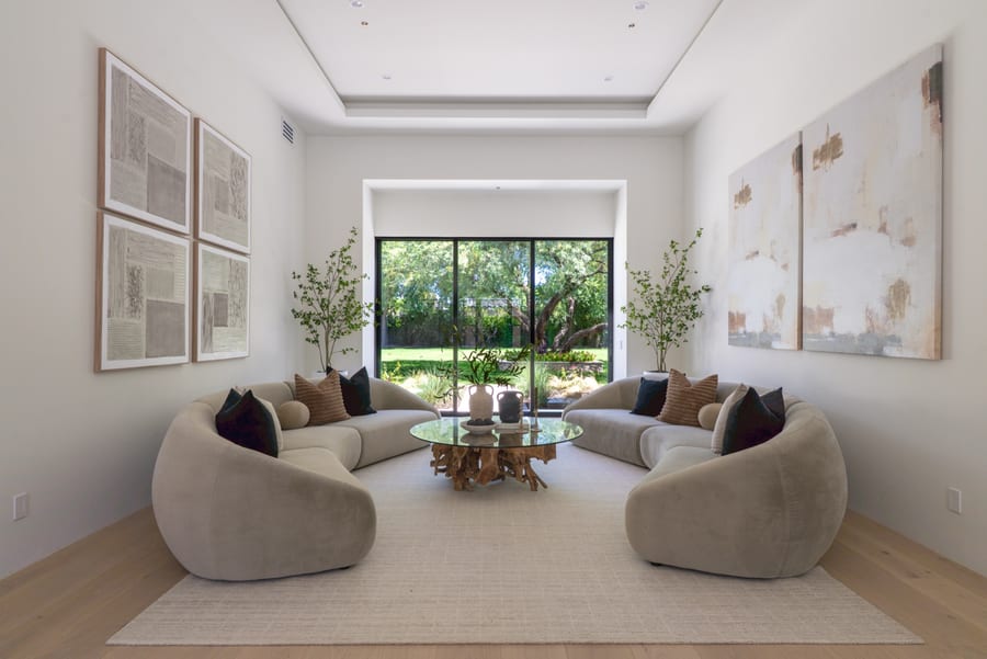Finished interior sitting room with garden view